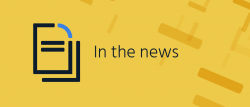 "In the news" text on yellow background