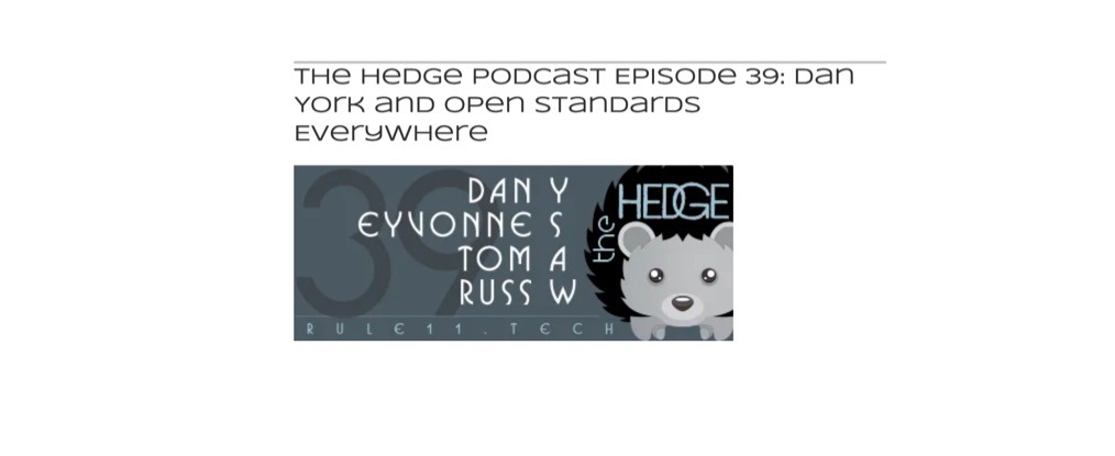 logo from the Hedge podcast episode 39 featuring Dan York and open standards everywhere