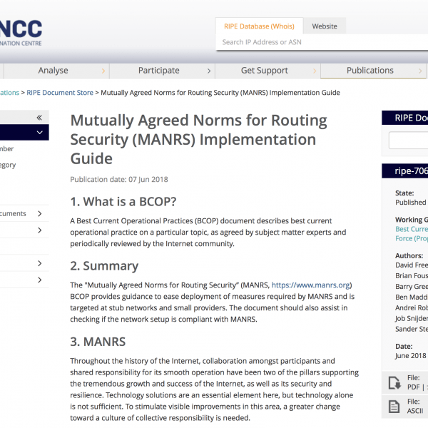 MANRS BCOP published as RIPE document Thumbnail MANRS BCOP published as RIPE document Thumbnail