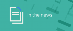 the text "in the news" on a teal background