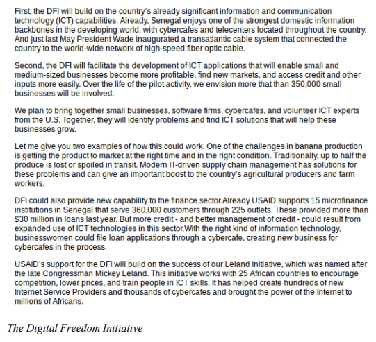 The Digital Freedom Initiative, from the testimony of Andrew S. Natsios, Administrator, U.S. Agency for International Development