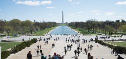 People in front of Washington monument