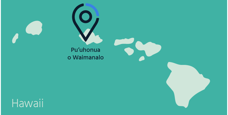 Une carte d'Hawaï mettant en évidence Pu'uhonua o Waimanalo