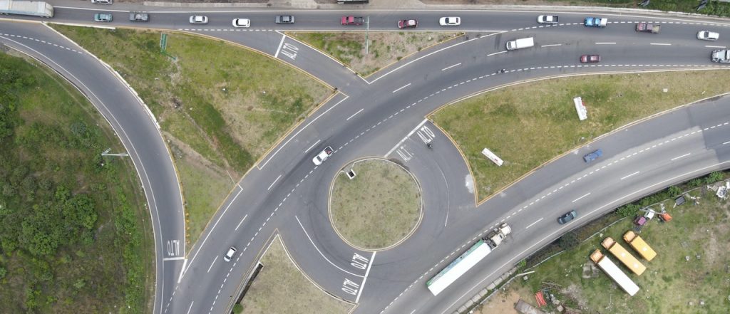 view of a highway interchange seen from up in the air