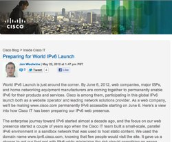 Cisco blog post about World IPv6 Launch