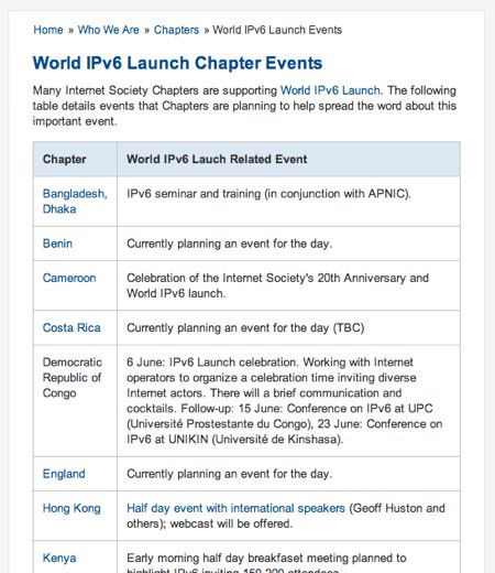 World IPv6 Launch Chapter Events
