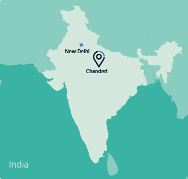 Un mapa de la India con la marca de Nueva Delhi y Chanderi