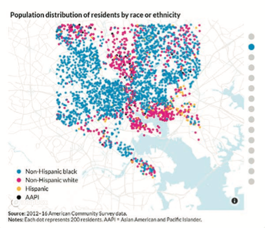 A map of population distribution of residents by race and ethnicity