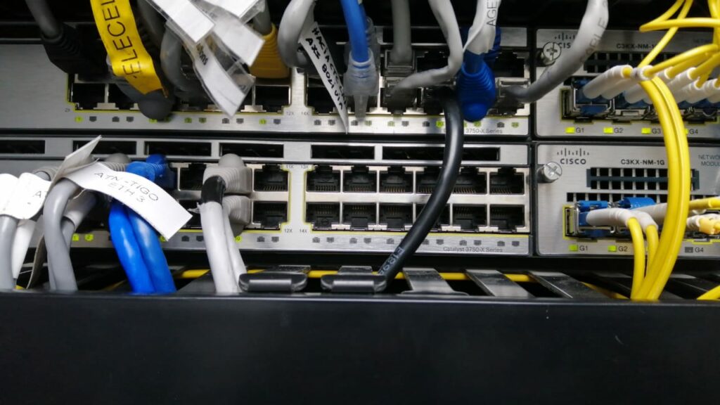 Routing cables plugged in to a router