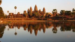 Buddhist temple in Cambodia with reflection in the water