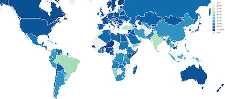 Un mapa con un color diferente por país