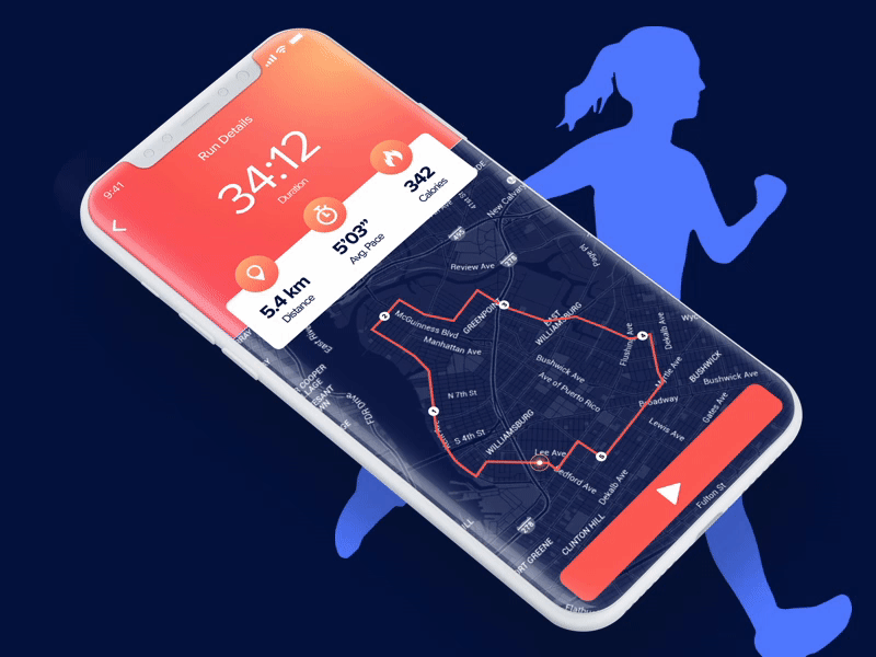 Un teléfono con una aplicación para correr activada