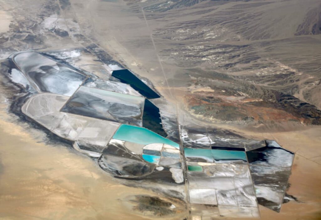An aerial view of a lithium mining operation