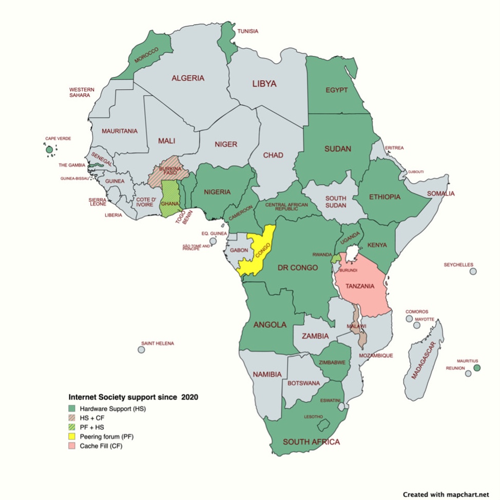 A map of Africa with different colored areas