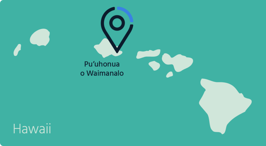 A map of Hawaii highlighting Pu’uhonua o Waimanalo