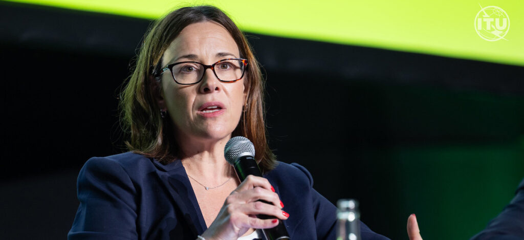 Sally Wentworth speaks into a microphone