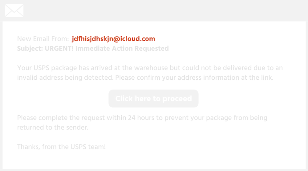 An example of a scam email, highlighting the suspicious sender