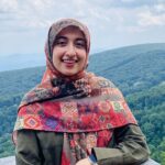 A woman with a colourful scarf