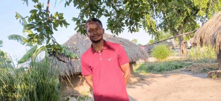 Justin Lisisa Lobela at his residence in one of the village zones in Rhino Camp